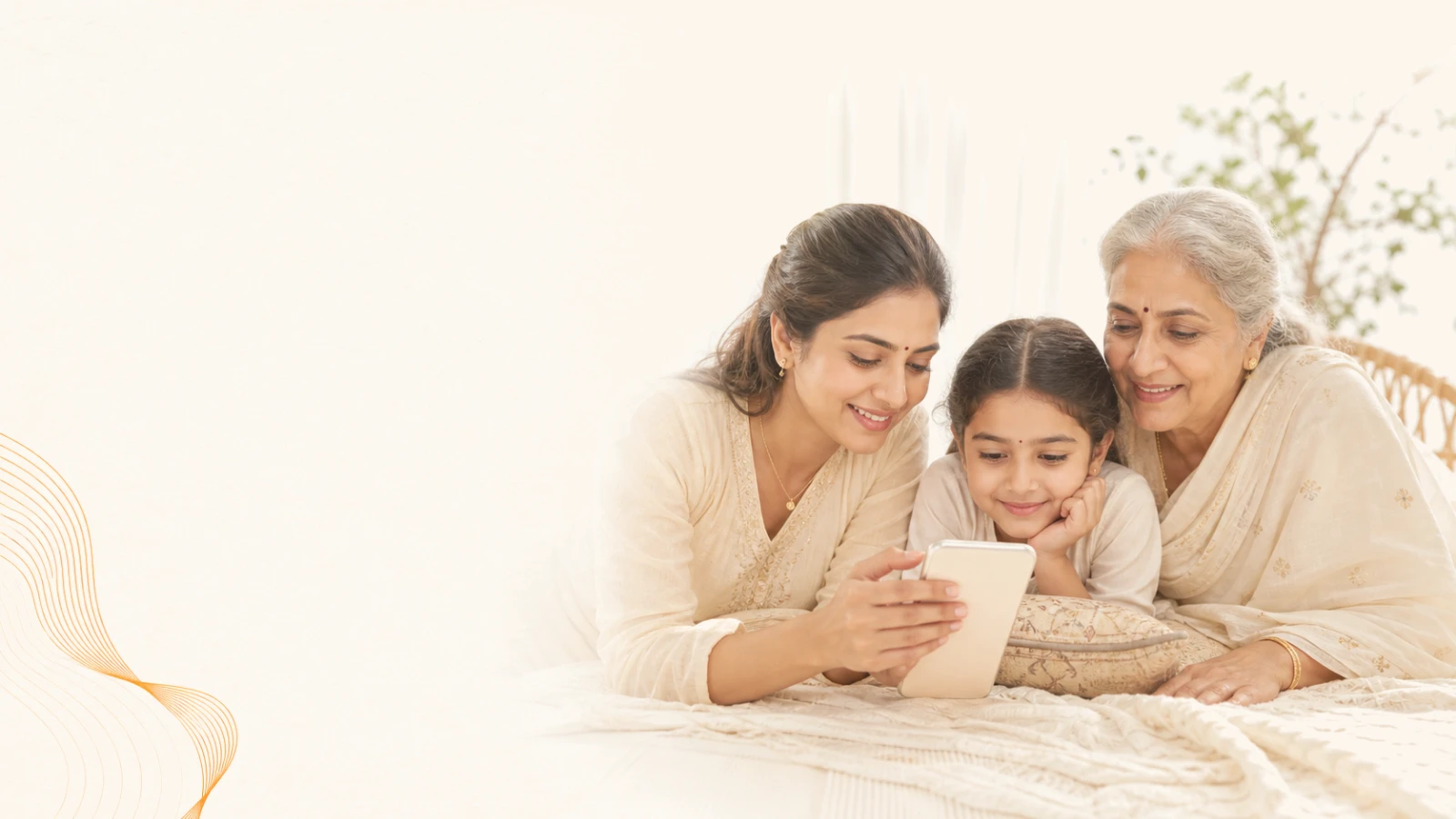 Bright editorial family guidance visual with warm Drishti brand accents